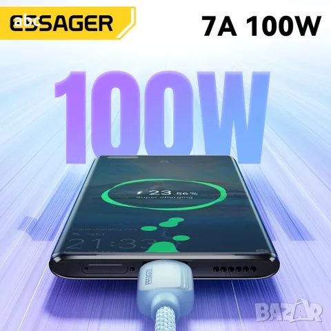 НОВ Кабел Essager 100W / 7A USB-A към Type-C – Бързо зареждане & Усилване с 6 Ядра, снимка 5 - USB кабели - 55653858