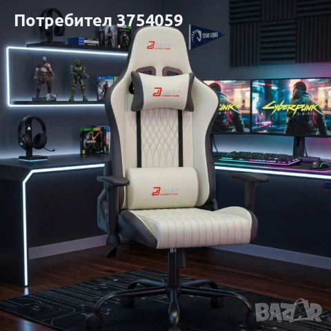 Ергономичен бял геймърски стол с поставка за крака, регулируема височина и 3D подлакътници, снимка 5 - Столове - 55160730