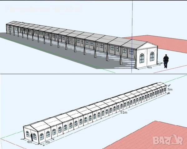 Тента тип Пагода за събития 4×3м. с възможност за удължаване до 51 м, с подова система – като нова, снимка 2 - Друго търговско оборудване - 55186443