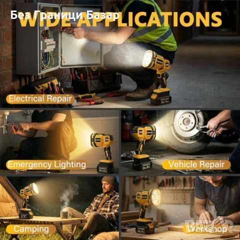 Нов Безжичен работен прожектор за DeWalt батерия с мигащ режим въртяща глава, снимка 7 - Други - 54104794