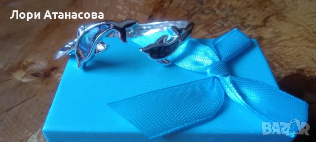 Стилен и минималистичен регулируема гривна тип "делфин", сребро с покритие и синтетичен цирконий, снимка 3 - Гривни - 54005905