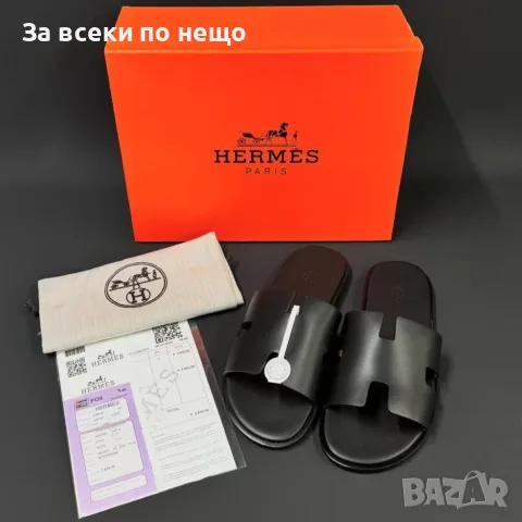 Hermes Мъжки Черни Чехли Телешка Кожа Код ch84, снимка 6 - Мъжки чехли - 55482306