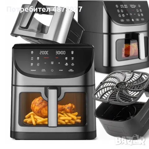 Фритюрник с горещ въздух 8L 1800W с 11 програми, LCD дисплей, таймер и прозорец за наблюдение, снимка 7 - Фритюрници - 55501587