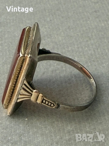 Разкошен сребърен позлатен пръстен с естествен камък Сердолик  , снимка 7 - Пръстени - 54306439