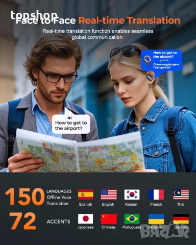 Чисто нови Смарт Слушалки ERAZER XF32 с Изкуствен Интелект AI Преводач на 150 Езика – LCD Тъчскрийн , снимка 3 - Bluetooth слушалки - 54810531