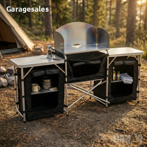 Сгъваема къмпинг кухня с 3 плота – мобилна кухня за къмпинг, пикник и каравана