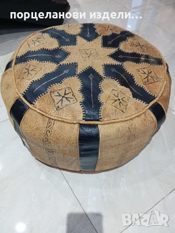 Автентичен марокански пуф табуретка ръчно изработен от естествена кожа , снимка 8 - Антикварни и старинни предмети - 53976352