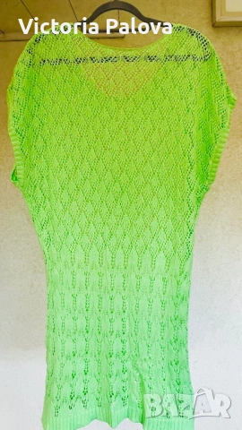 Ефектна памучна плажна рокля- туника цвят лайм  CROCHET , снимка 8 - Рокли - 54260084