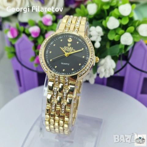 Дамски часовник ROLEX – златист с черен циферблат, снимка 1 - Дамски - 55171319