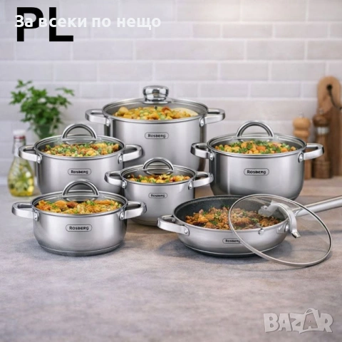 Комплект съдове Rosberg R51210L12BM, 12 части Код P2732, снимка 8 - Съдове за готвене - 55066150