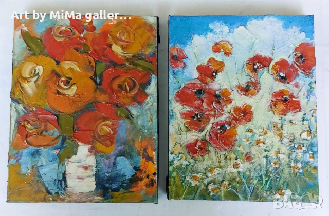Макове, метличина, цветя-Мима / Art by MiMa-картина, маслени бои,текстура, painting oil картина, мак, снимка 6 - Картини - 27653327