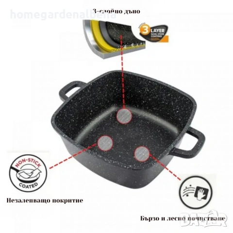 Комплект тенджери Cheffinger 3 части мраморно покритие капаци + подарък 2 ръкавици, снимка 5 - Съдове за готвене - 54159947