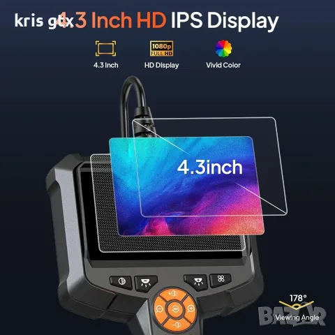 Индустриална ендоскопска камера 8mm дължина 15m IP67 4.3in Screen 8 LEDs Waterproof, снимка 18 - Аксесоари и консумативи - 55480320
