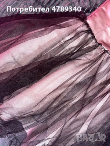 Официална къса рокля тип корсет с розов сатен и черен тюл, снимка 5 - Рокли - 54111694