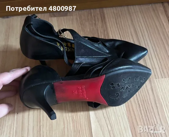 Танцови обувки на ток черни от еко кожа употребявани, номер 36 , снимка 2 - Дамски обувки на ток - 55588198