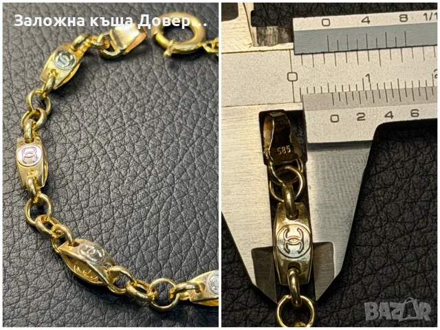 Златна гривна Chanel Шанел 14 карата 585 zlatna grivna  gold , снимка 10 - Гривни - 55450930