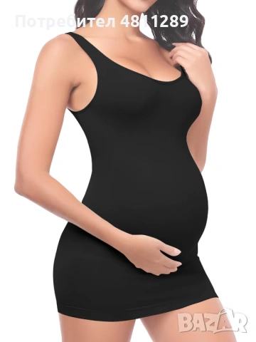 Безшевно боди за бременни без ръкави за поддръжка на корема, цвят - черен, размер - S