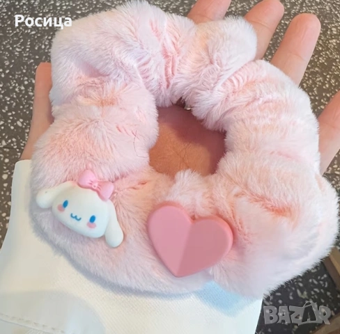 Комплект от 5 броя плюшени ластици за коса скрънчове, снимка 3 - Шноли, диадеми, ленти - 55086671