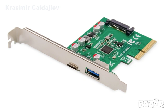 Разширителна карта за компютър: PCIe; USB A гнездо, USB C гнездо; USB 3.1