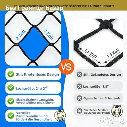 Нова здрава Безвъзлова Мрежа за сено за коне 150x150 см 5x5 см за кръгли бали, снимка 3 - За селскостопански - 54208016