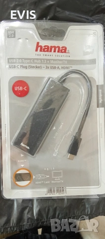 USB-C хъб Hama, модел 1:3 + HDMI, снимка 3 - Друга електроника - 54120403