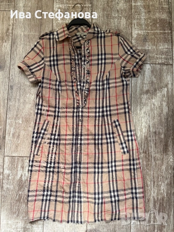 Оригинална маркова памук памучна 100% оригинала рокля риза Burberry Britain каре, снимка 5 - Рокли - 55009628