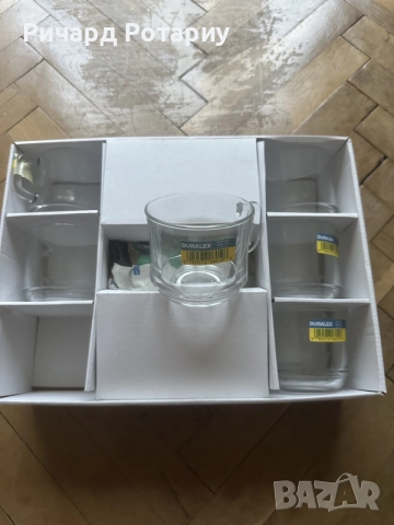 Duralex Made in France – комплект 6 чаши + 6 чинийки, нов, неизползван, в оригинална кутия, снимка 3 - Сервизи - 55510368