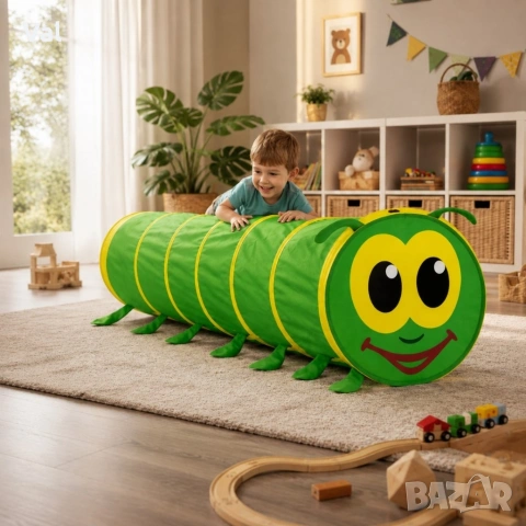 Детски тунел Гъсеница 178x48 см – Сгъваема палатка за пълзене и игра , снимка 3 - Други - 54783835