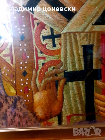 Ставри Калинов,голям ръчно тъкан гоблен Св Никола,стара картина, снимка 3 - Гоблени - 54137730