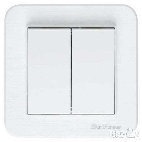 Двоен електрически ключ DeTech DE-9223-02 с рамка, 10A, 250V, за вграждане, IP20, бял, снимка 3 - Други - 54822465