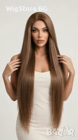 Светло кестенява Lace Front Перука 100 см - 13х4 права лейс фронт