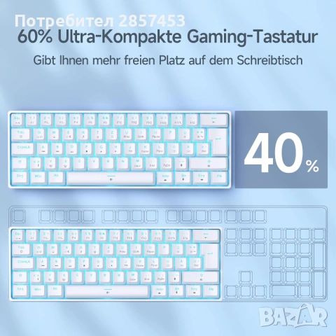 ЧИСТО НОВА Механична Геймърска Клавиатура TMKB T61SE (60% Layout) – Пълен Комплект, снимка 2 - Клавиатури и мишки - 54729803