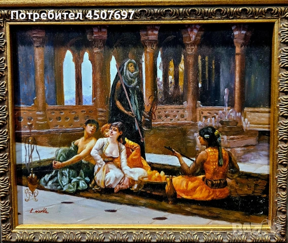 Картина в стил на  Жан-Леон Жером) масло върху дървен панел., снимка 2 - Антикварни и старинни предмети - 55064072