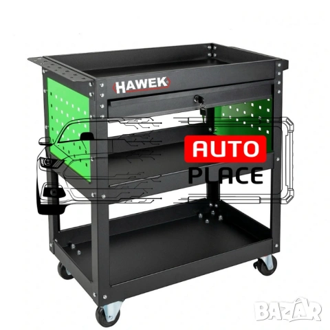 Количка за инструменти с 3 рафта, поставка за отвертки и чекмедже HAWEK