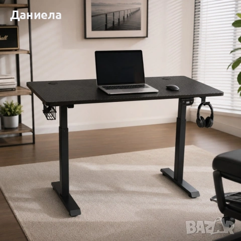 Регулируемо бюро 120 см с дигитален контрол на височината – Черен плот и черни крака, снимка 3 - Други стоки за дома - 54695000