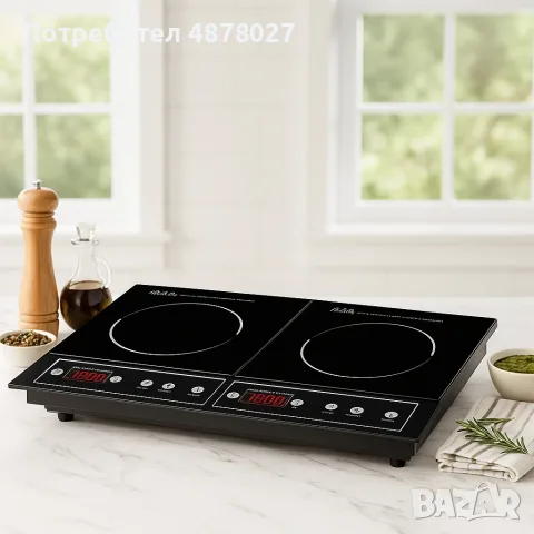 Двоен индукционен котлон Royalty Line RL-DIP4000.2 - 1400W+2000W, 80°C- 270°C, Кристална плоча, Тайм, снимка 8 - Котлони - 55698517