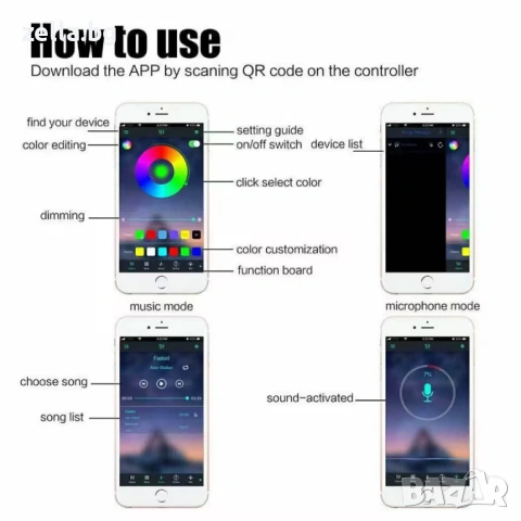 RGB LED лента 10м с USB, Bluetooth и музикален сензор – за телевизор и интериорно осветление 10129, снимка 14 - Друга електроника - 54658704