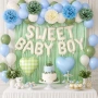 Нова Baby Shower Декорация Синьо Зелено Балони Помпони Парти Комплект момче Украса парти, снимка 6