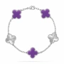 Van Cleef & Arpels VCA 5 Motifs Silver Purple Chalcedony Clear Vintage Alhambra Дамска Гривна, снимка 8