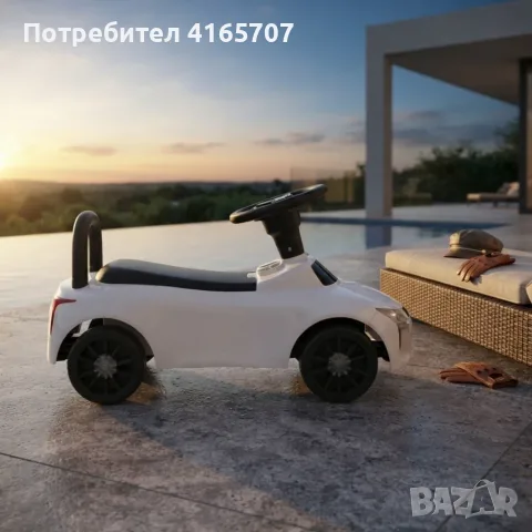 Детска кола за бутане 3 в 1 с дръжка, педал за газ, светлини и звуци, бяла, до 25 кг, снимка 3 - Детски велосипеди, триколки и коли - 55432079
