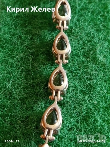 Модерна сребърна гривна с камъни ОЛИВИН много красива перфектно състояние 54200, снимка 7 - Гривни - 54026730