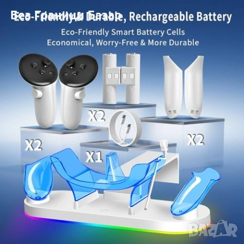 Нова докинг Зарядна станция Meta Quest 3 3S за headset и 2 контролера, снимка 7 - Аксесоари - 54059643