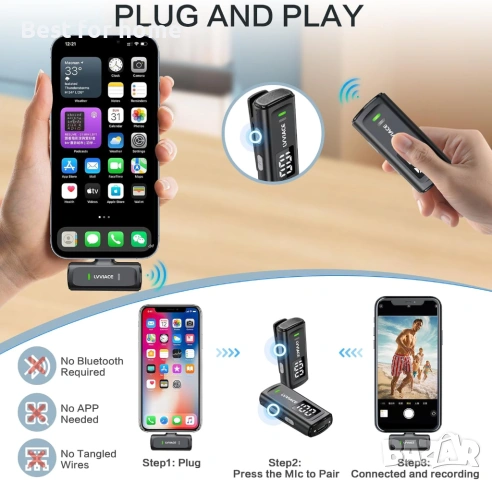 Безжичен микрофон Lavalier за телефони с USB Type C портове, 40 часа живот на батерията с предавател, снимка 5 - Друга електроника - 54131646