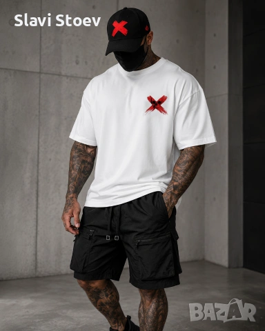Мъжки Streetwear Комплект – Тениска, Карго Къси Панталони и Шапка, снимка 8 - Спортни дрехи, екипи - 54857632