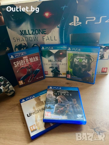 Перфектен PlayStation 4 (500GB) - Лимитиран камуфлажен джойстик + 5 игри, снимка 3 - PlayStation конзоли - 55157400