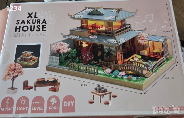 Миниатюрна къща Sakura House DIY с LED осветление и музика – чисто нова