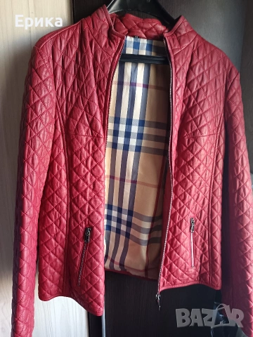 Червено кожено дамско яке естествена кожа , снимка 7 - Якета - 54332994