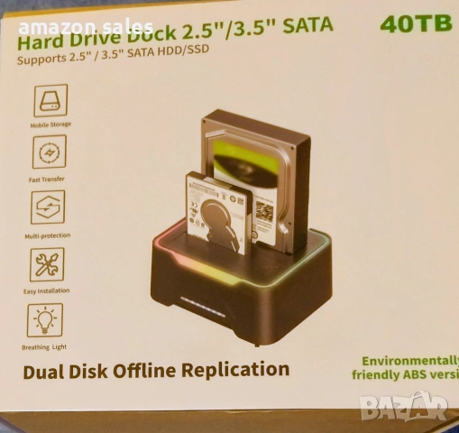 Докинг станция за RGB твърд диск, двойна докинг станция за 2,5/3,5 инча SATA HDD SSD,клониране..., снимка 2 - Твърди дискове - 54575553