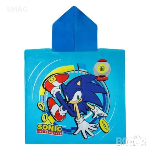Детска памучна плажна кърпа пончо sonic за момчета 60x120 см_1235567, снимка 2 - Други - 55360094
