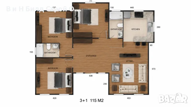 Сглобяема къща 3+1  115 м²  3 спални • 2 бани • Просторна дневна, снимка 3 - Монтажи - 55338571